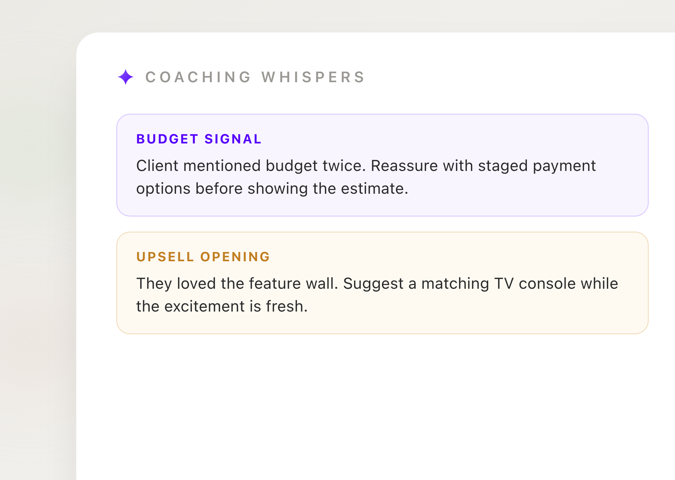 Coaching whisper cards