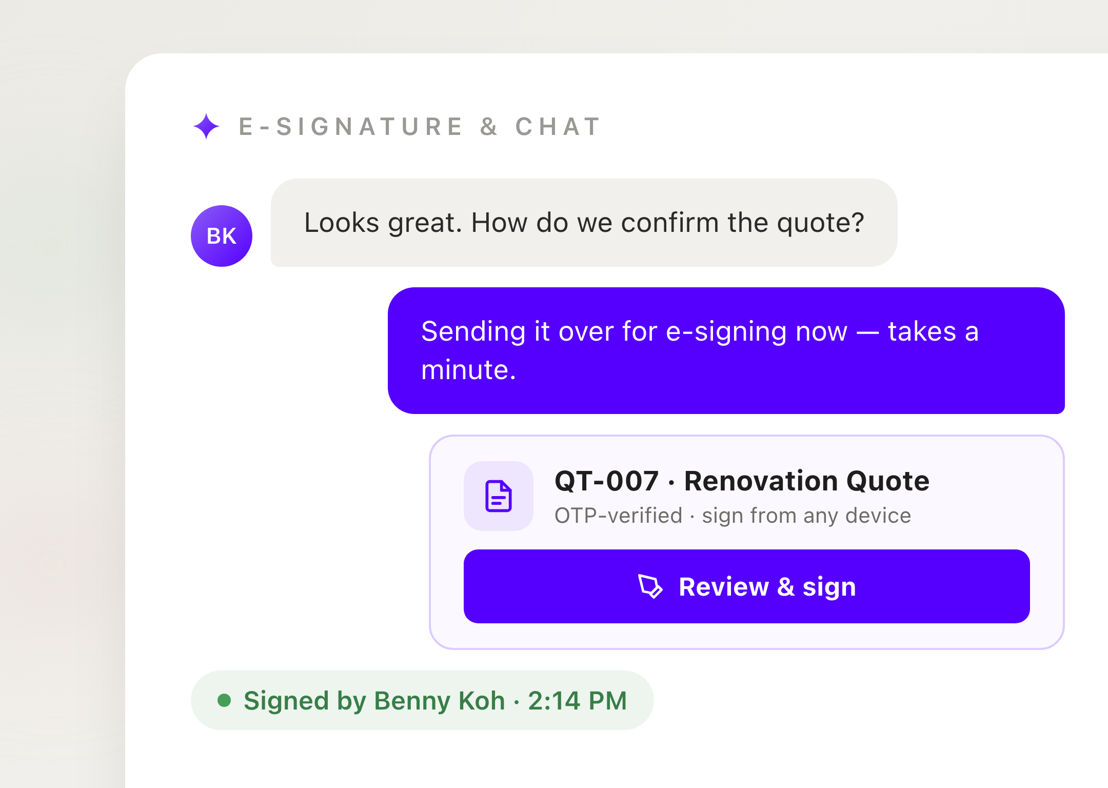 Built-in e-signature & chat