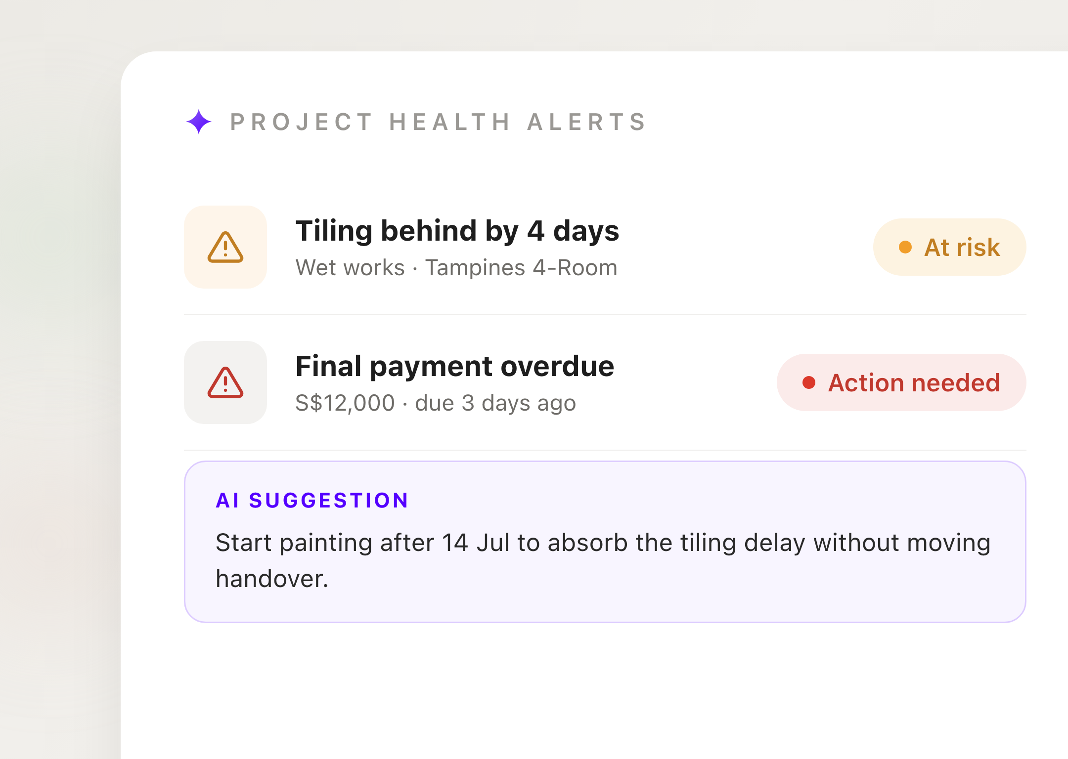 Project health alerts